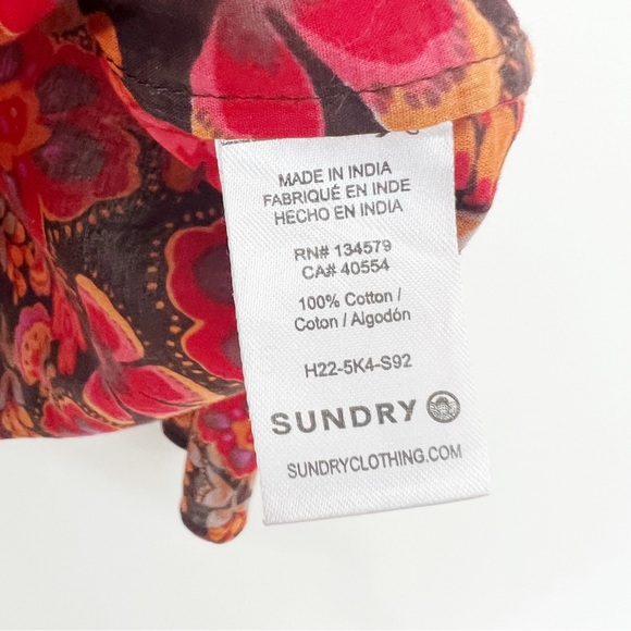 Sundry Floral Puff Sleeve Buttondown Shirt in Mahogany Garnet Size Medium - Picture 10 of 11